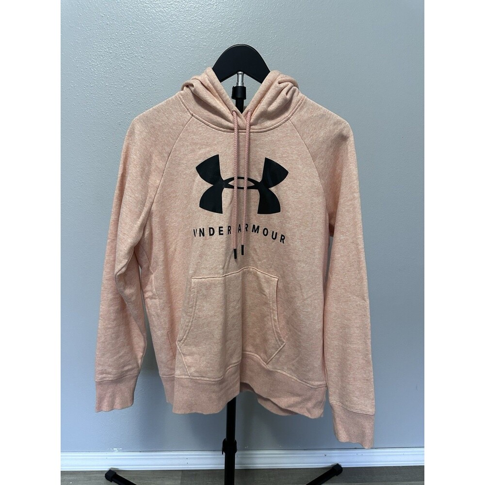 Under Armour Logo Pullover Hoodie Coral/Pink Women's Size M Fleece Raglan Long S